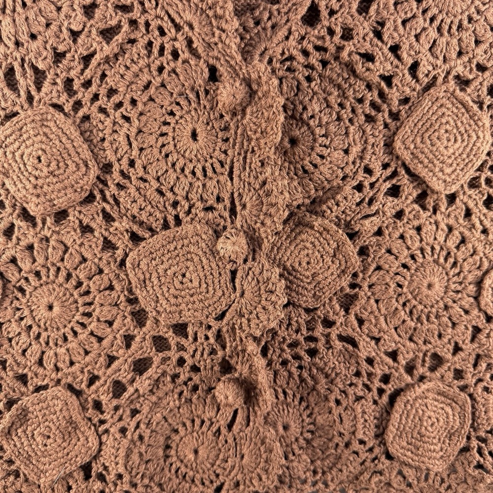 Vintage Hand Knitted OS Crochet Vest Boho‎ Cottage 90s Y2K Brown Earthy Hippie - Picture 4 of 10